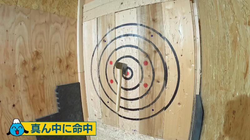 的の真ん中に刺さったおの
