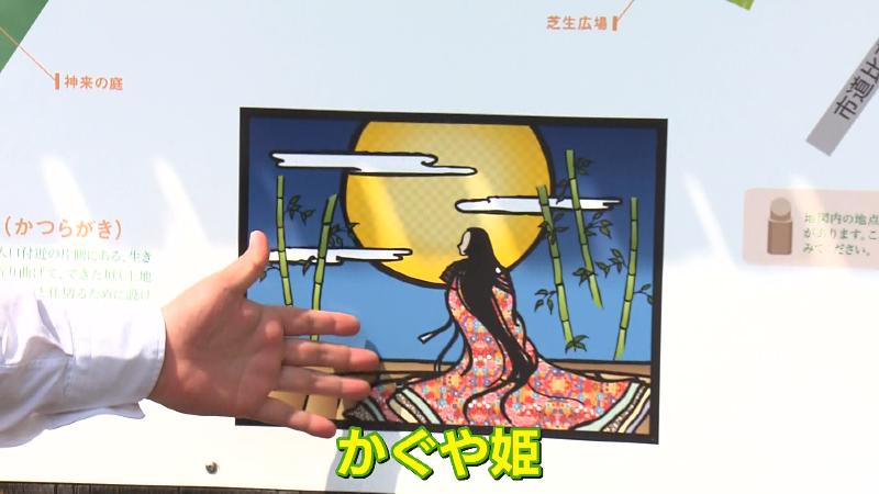 竹採公園の案内版に描かれたかぐや姫