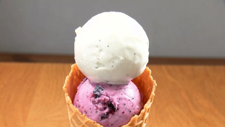 しらすヨーグルト・ブルーベリーヨーグルト ダブルレギュラー コーン(730円)