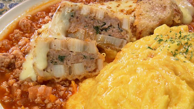 レンコンの炙りチーズ ミートオムライス