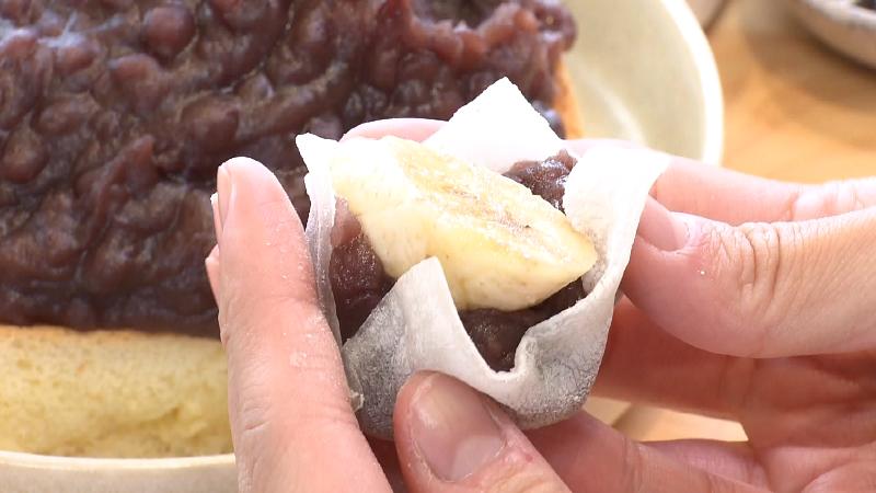 求肥で作ったバナナ大福