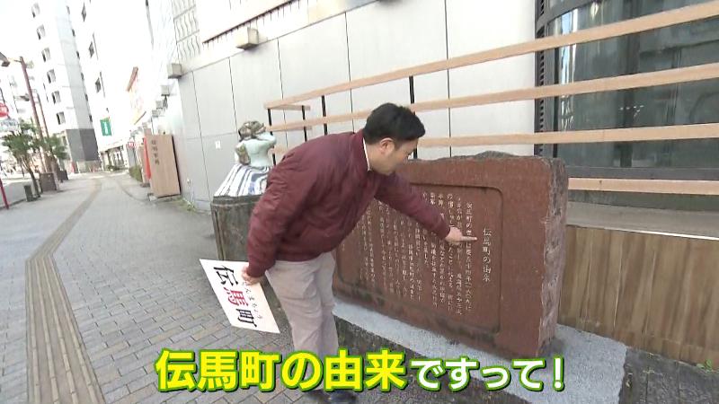 伝馬町の由来が書かれた石碑を見るにむらリポーター