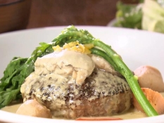 牡蠣クリームと冬根菜のハンバーグ