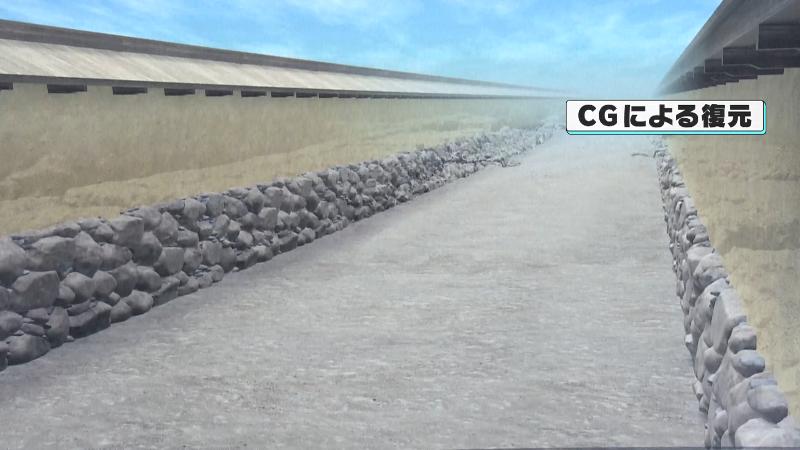 戦国時代末期の道と石垣の遺構のCG復元