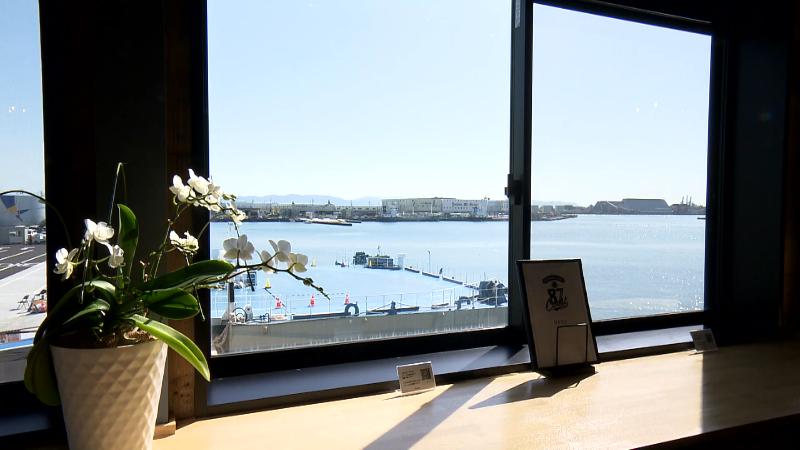 窓から見える清水港