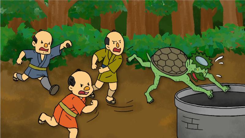 かっぱの伝承　井戸に逃げ込むかっぱ