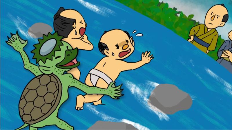 かっぱの伝承　村人をおどすかっぱ