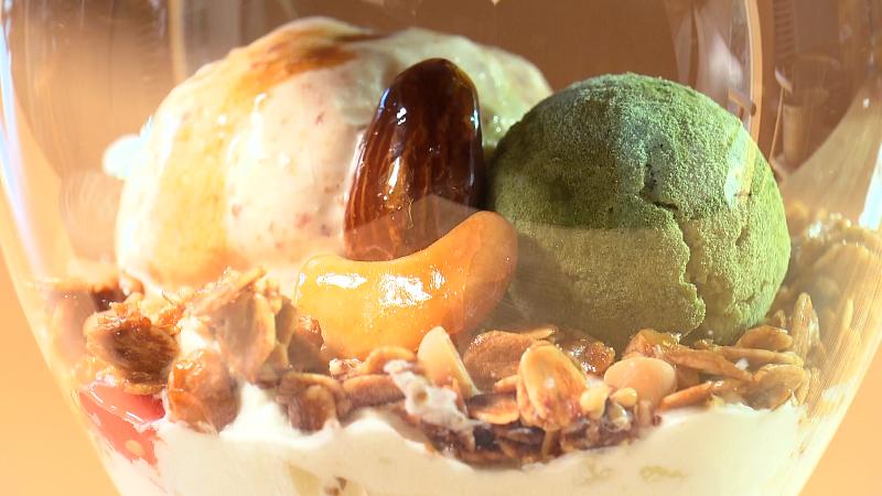 果宵の冬(2200円)有機抹茶とキャラメルナッツのパフェ