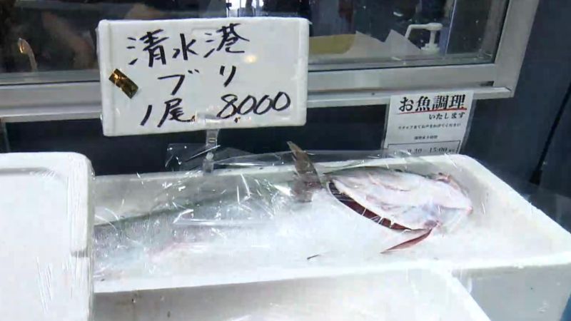 丸森の店頭に並ぶブリ1尾8000円