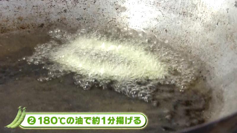 天ぷらの調理法(２)180℃の油で約1分揚げる