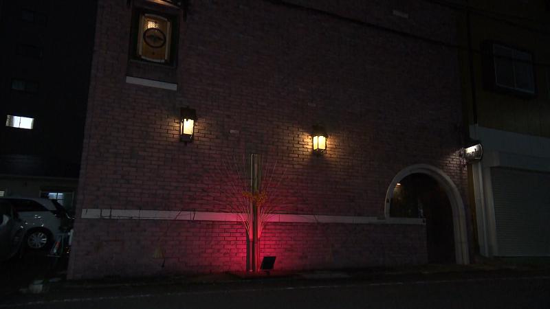 バーフランクの夜のライトアップされた外観