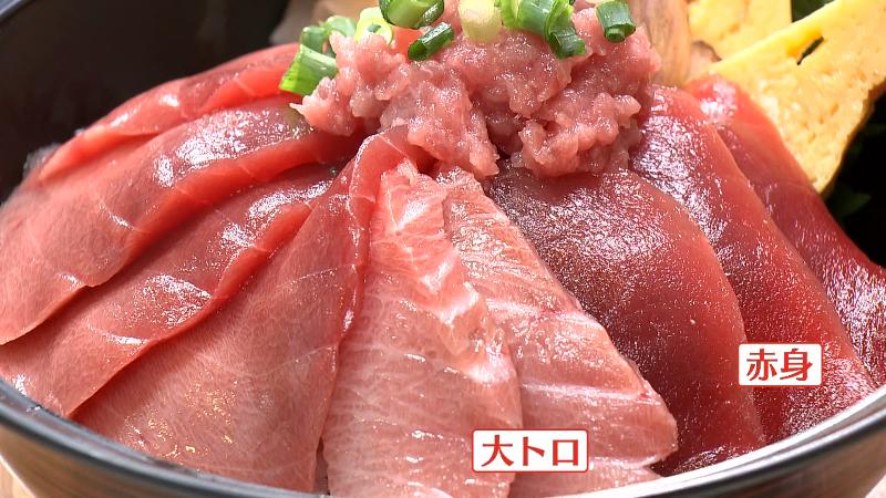 【特選】天然南まぐろ丼の大トロと赤身