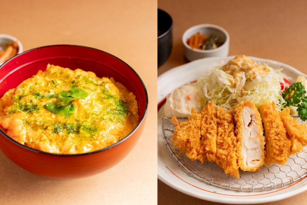 親子重(左)チキンカツ定食(右)